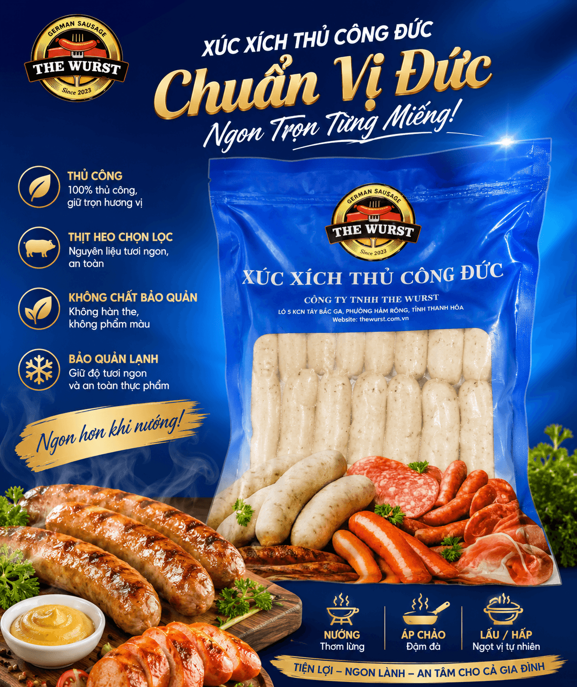 Cách nướng xúc xích Thüringer Bratwurst hiệu The Wurst thơm ngon chuẩn vị Đức